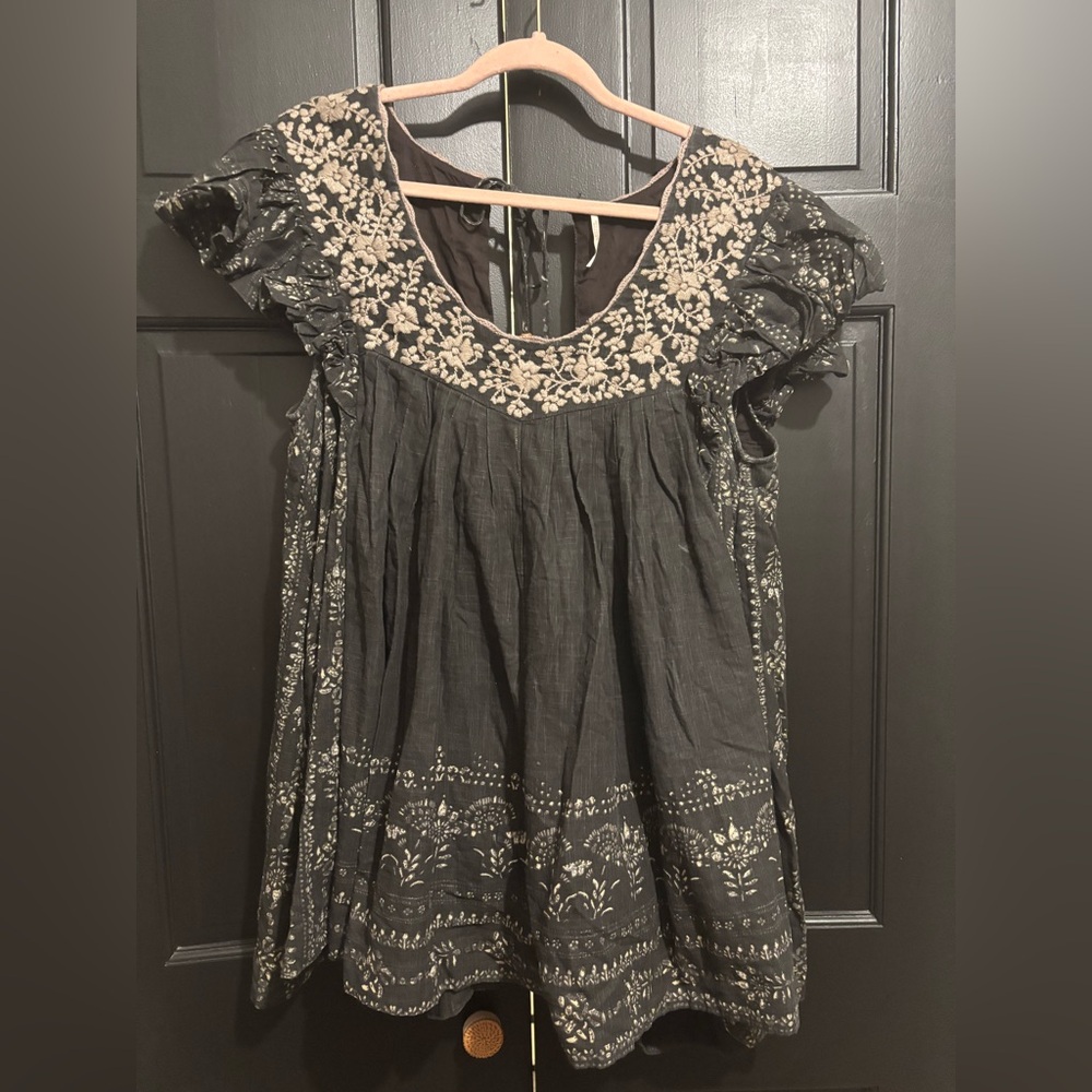 Free People Embroidered Black Romper
